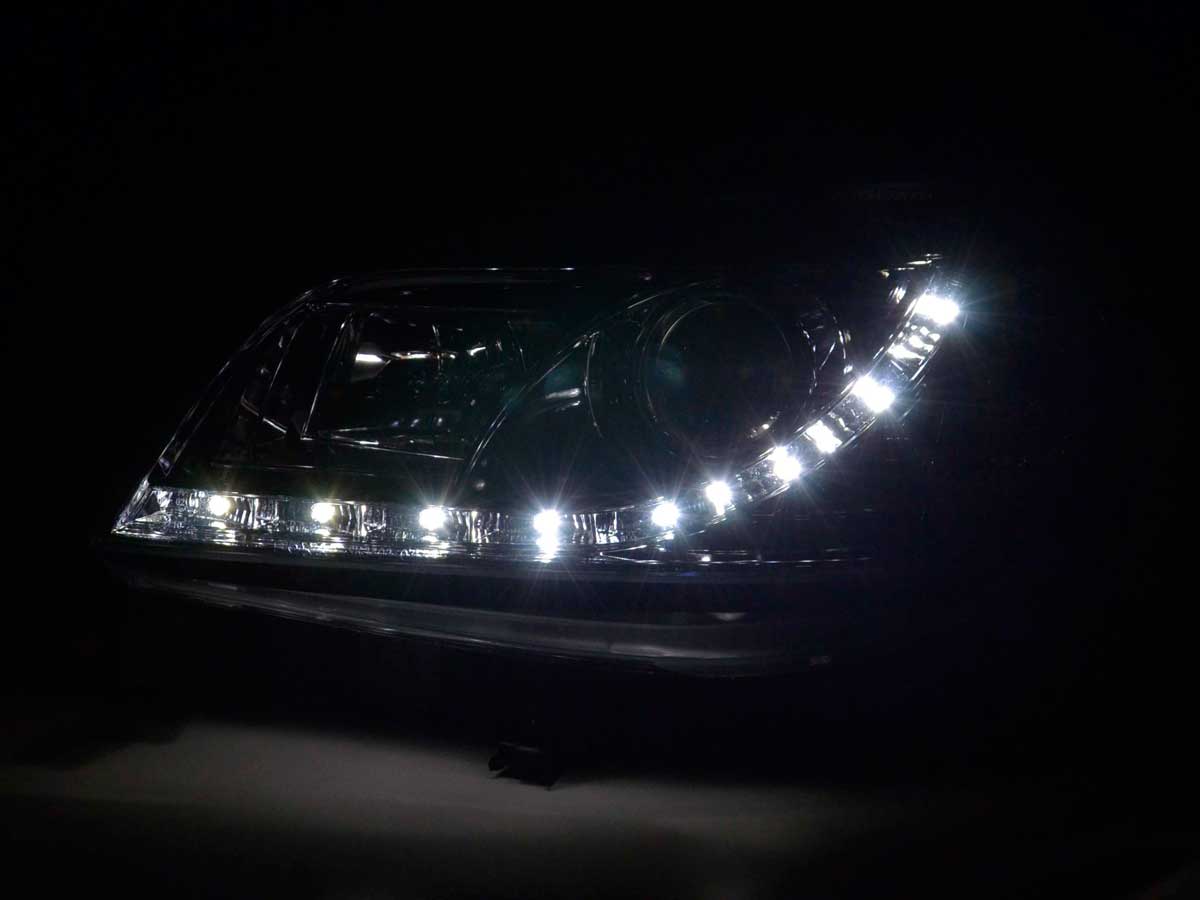 Scheinwerfer Set Daylight LED Tagfahrlicht Peugeot 206 Typ S16 98- chrom Scheinwerfer Set Daylight LED Tagfahrlicht Peugeot 206 Typ S16 98- chrom